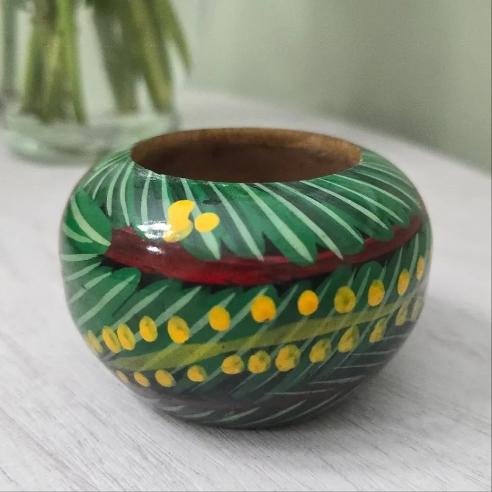 Wooden Bowl Hand painted Macaw Parrot Bird Planter trinket dish